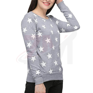 Sudadera de punto gris con estampado de estrellas para mujer, cuello redondo, manga larga, estilo casual para otoño, sudadera estampada de ajuste relajado, ropa informal - Product Image 3