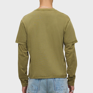 เสื้อยืดแขนยาวผู้ชายทรงหลวม ผ้าฝ้าย 100% 240gsm เจอร์ซีย์ถักสองชั้น สวมใส่สบาย เหมาะสำหรับออกกำลังกาย เสื้อยืดสองชั้นสำหรับผู้ชาย - Product Image 2