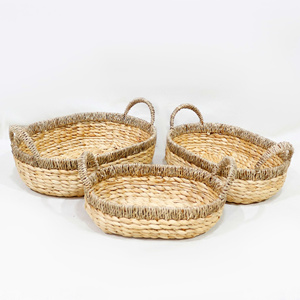 3-Piece Eco-Friendly Handmade Oval Water Hyacinth Storage Baskets with Handles Multifunction Design - Product Image 1