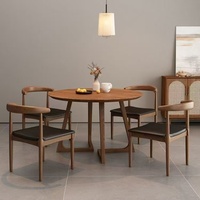 Ensemble table et chaises rondes en bois massif, style nordique minimaliste moderne, 4 places, mobilier écologique pour la maison et l'hôtel