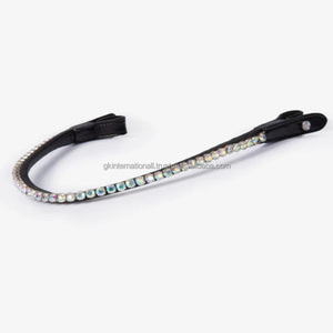 Personnalisé multicolore verre diamant cristaux bling décoratif noir anglais cuir cheval front bande pour bride - Product Image 5