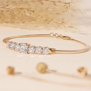 Lab Grown Diamond Bangle Bracelet Round Diamond Five <b>Stone</b> Bracelet White Gold Minimalist Bangle Anniversary Gift for Women IGI - Product Image 2