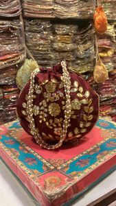 Rajasthani Traditional Design Gota Work Silk Fashion Classic Casual Potli <b>Bags</b> Women New Arrival Wedding Mehndi Favor Return - Product Image 1