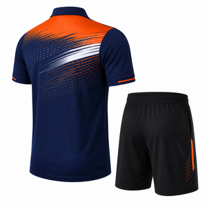 ชุดเสื้อโปโลเทนนิสผู้ชายแบบซับลิเมชั่นพร้อมกางเกงขาสั้น ชุดกีฬาพิมพ์ลายเรขาคณิต ระบายเหงื่อได้ดี ทรงปกติ ใส่ได้ทุกฤดู - Product Image 5