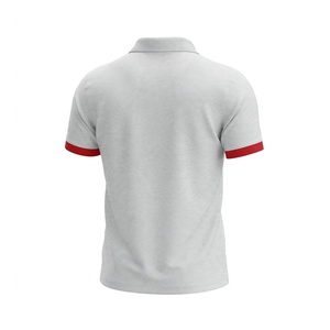 Polo blanc pour homme, décontracté, à manches courtes, avec bordure rouge contrastante, en coton, pour le golf et le tennis, fabrication de vêtements décontractés sur mesure pour les entreprises - Product Image 2