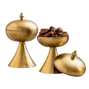 Wholesale High Quality Hammered Metal Date <b>Pot</b> With Tray Decorative Gold & Silver Serving Bowl For Dates Nut And Sweets - Product Image 2
