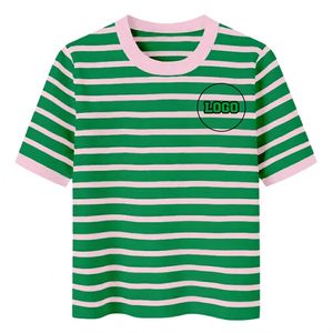 Suéter de punto acrílico a rayas rosa y verde personalizado, estilo casual para mujer, ideal para hermandades, camiseta, ropa griega. - Product Image 1