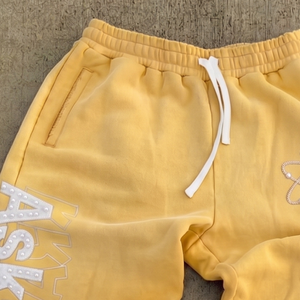 Pantalon de survêtement décontracté jaune pour homme Askar Wear avec logo brodé de perles et taille élastique à cordon de serrage - Product Image 2