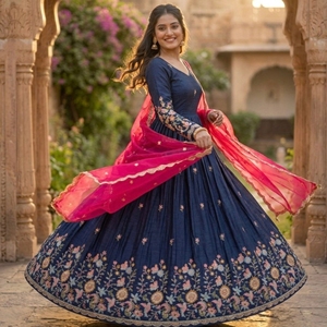 Nueva Colección de Vestidos Anarkali con Bordado Zari, Salwar Kameez de Seda para Bodas y Fiestas, Modelo Fancy - Product Image 5
