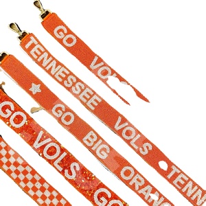 TENNESSEE Vols Customized White Gold Seed Bead Bag Straps '<b>Hook</b> Em Horns' Fashionable Accessory Beaded Purse Strap - Product Image 1