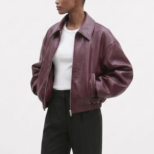 Women’s Oversized <b>Burgundy</b> <b>Leather</b> <b>Jacket</b>, Modern Minimalist Bomber <b>Jacket</b> - Product Image 1