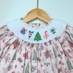 Robe smockée pour bébés filles, tissu coton jaune, manches courtes, personnalisation de votre logo et de votre design, smockage à la main, du 3 mois au 10 ans. - Product Image 3