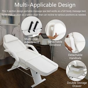 Sgabello Idraulico per Estetiste, Lettino Multifunzione a 3 Sezioni per Trattamenti Viso, Sedia per Tatuaggi con Due Vassoi per Tavoli e Lettini da Massaggio - Product Image 5