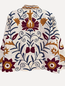 Veste en coton brodée à la main avec des motifs floraux, manches longues, col mandarin, taille plus, vêtements de printemps pour femmes, style Prairie Chic - Product Image 1