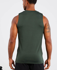 XL Size <b>Men's</b> Solid <b>Green</b> Sleeveless Tank <b>Top</b> Breathable Casual Fit O-Neck Quick Dry Knitted Front 100% Polyester Sporty Fitness - Product Image 2