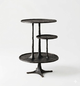 OEM Customized Round Iron <b>Side</b> <b>Table</b> with 3 Tiers <b>Black</b> Powdercoated Finish Durable Home Furniture for Living Room - Product Image 2