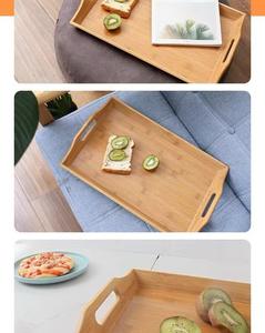 Plateau de service en bambou avec poignées – Plateau alimentaire en bois durable pour la cuisine, le petit-déjeuner, l'ottoman, pour le thé, le café et les boissons gazeuses - Product Image 6