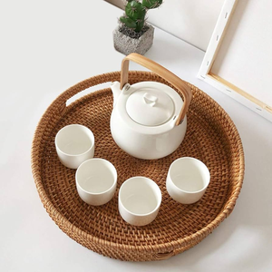 Bandeja de Servir de Ratán Premium Hecha a Mano con Asa de Madera Sólida, Mimbre Natural Ecológico para Té, Café y Comedor, Decorativa - Product Image 1