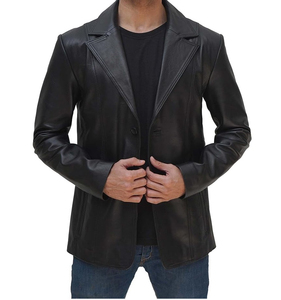 Men Brown Leather <b>Blazer</b> Single Breasted Notched Collar Regular Fit Full Length Sleeve British Style Jacket - Product Image 1