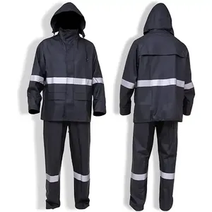 Combinaison de pluie imperméable réfléchissante unisexe de haute qualité, ensemble veste à capuche et pantalon en Oxford 2 pièces, vêtements de travail de sécurité industrielle - Product Image 2