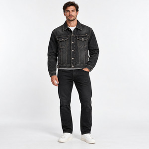 Veste en jean noire pour homme, décontractée, en coton délavé, col rabattu, coupe classique, fermeture à boutons, pour l'automne - Product Image 4