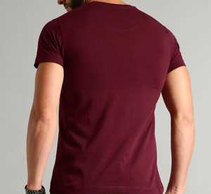 Camiseta de Manga Corta para Hombre, Corte Regular, Cuello Redondo, Color Borgoña, Informal, Tejido de Poliéster/Algodón - Product Image 2