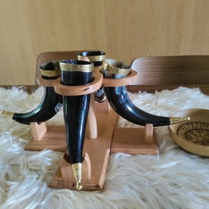 Organic Ox Horn Viking Horn <b>Beer</b> Mugs Set Hand-made Eco-friendly Gold Plated Rim Dishwasher Safe Marble Pattern Gift Box - Product Image 1