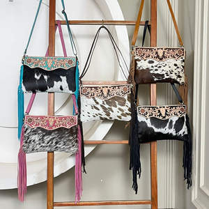 Factory Price 2026 Stylish Sling Hand Tooled Cowhide Leather Crossbody Fringe Bag Hair on Leather Shoulder Bag for Women's - Product Image 4