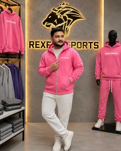 REXFITSPORTS 2026 Custom <b>Pink</b> Zip Up Hoodie Unisex Cotton Polyester Fleece Streetwear Full Zip <b>Sweatshirt</b> with Private Logo - Product Image 2