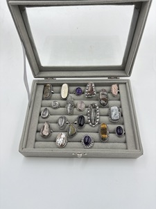 Bague en pierre naturelle de style classique, bijoux originaux en pierres mélangées, sertissage clos, laiton plaqué argent, pour cadeau unisexe ou fête - Product Image 6