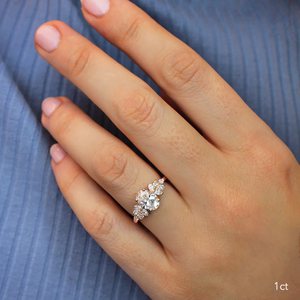 Anillo de Diamantes de Corte Ovalado en Oro Rosa, Diseño Floral, Engaste de Garras, Anillo de Compromiso Romántico para Mujer, 1ct - Product Image 3