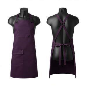 Delantal de Barbero para Hombre, Lona de Algodón Premium 300 GSM, Delantal de Trabajo Morado con Panel Frontal, Tirantes Cruzados en la Espalda, Bolsillos Utilitarios, Logotipo Personalizado E - Product Image 1
