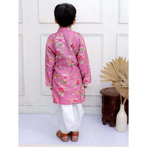 Conjunto de Kurta de Poliéster Estampado para Niño con Pantalones Dhoti, Color Malva y Blanco, Mangas Largas, Elástico, Tallas XS-XL, Modelo Lehenga Choli Saree - Product Image 5