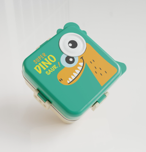 Cartoon Cute Square Children's Bento Box Dipping Sauce Box Utensils BPA Free Plastic Stainless Steel 3 Compartments <b>Microwave</b> - Product Image 5