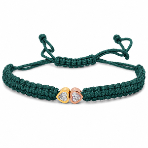 14K Gold Black Rhodium Plated Macrame Bracelet F VVS VS Lab Grown CVD Diamonds Double Heart Design Adjustable Woven Cord Women's - Product Image 3