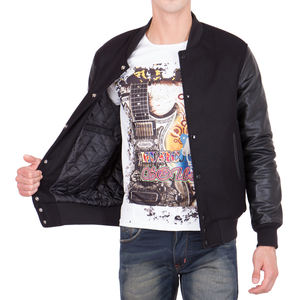 Chaqueta Varsity Negra para Hombre con Mangas de Cuero, Chaqueta Bomber Estilo Letterman, Chaqueta Casual de Béisbol, Ropa de Invierno Cálida y a la Moda - Product Image 3
