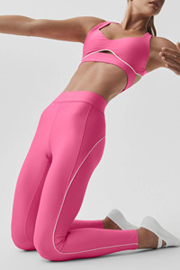 Women's Mid Waist Pink Spandex/Polyester Activewear Leggings Slim Fit Yoga Workout <b>Tights</b> Quick Dry Breathable Eco-Friendly - Product Image 3