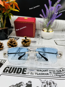 Iced Out Moissanite Diamond Sky Blue Glasses <b>Gradient</b> Hip Hop Bling Eyewear Rimless Statement <b>Sunglasses</b> For Party Wear - Product Image 5