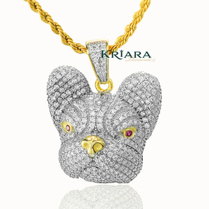 Pendentif chien en diamant de laboratoire, argent 925 plaqué or 18 carats, taille ronde, unisexe, charm animal mignon, pour usage quotidien - Product Image 2