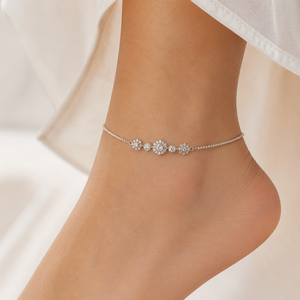 925 Sterling Silver Cubic Zirconia Snowflake <b>Anklet</b> for Women Dainty Bridal Wedding Party Gift Jewelry High Polish Finish <b>Anklet</b> - Product Image 1