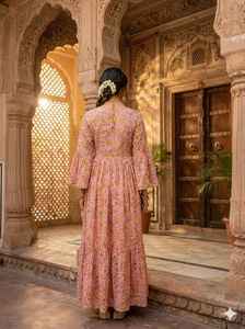 Vestido Largo Midi de Algodón con Estampado Floral Rosa, Cuello en V, Estilo Étnico Boho, Cintura Natural, Ecológico, Indio - Product Image 6