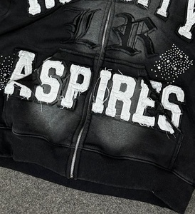 Nueva Sudadera con Capucha de Forro Polar con Apliques y Bordados de Pedrería Premium, Estilo Urbano, con Cremallera y Logotipo Personalizado - Product Image 4