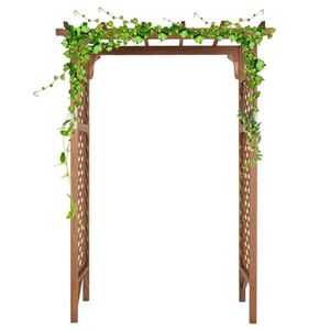 Arche de jardin en bois brun foncé à toit plat, magnifique et pratique, 152*60*215cm, avec treillis et portails - Product Image 5