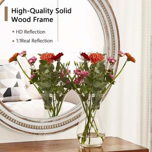 Miroir décoratif rond en bois rustique de 23,62 pouces pour la décoration murale dans la chambre, la salle de bain, le salon ou l'entrée - Product Image 6