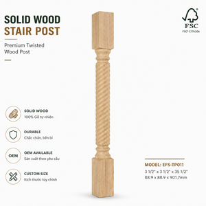 Solid Wood Stair <b>Post</b> TP005 3.5x3.5x35.5 Inch Twisted Newel <b>Post</b> for Staircase Modern Design Hotel & Villa Application - Product Image 1