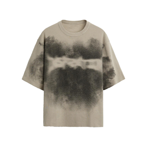 เสื้อยืดแขนสั้นผู้ชายไซส์ใหญ่ลายไท-ได คอโอ ทรงลำลอง พิมพ์ลายสีเทาดำ ขายส่ง - Product Image 1