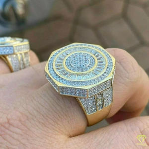 Lab Grown Diamond Hexagon Statement <b>Ring</b> for Men Yellow <b>Gold</b> Geometric Designer Luxury Hip Hop <b>Cocktail</b> <b>Ring</b> - Product Image 4