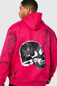 Pink <b>Winter</b> Embroidered Zipper-Up Casual Streetwear 100% Cotton Heavyweight Hoodie for Men Halloween Edition - Product Image 2