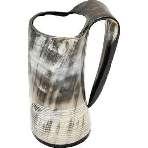 Venta al por mayor de cuerno de buey estilo vikingo vintage hecho a mano, taza de cerveza natural pulida con borde de latón dorado - Product Image 4