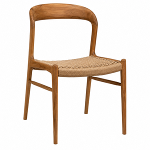 Chaise de salle à manger scandinave en teck massif, assise en corde tressée danoise, dossier courbé à la vapeur, écologique, durable, imperméable pour hôtel et parc - Product Image 1